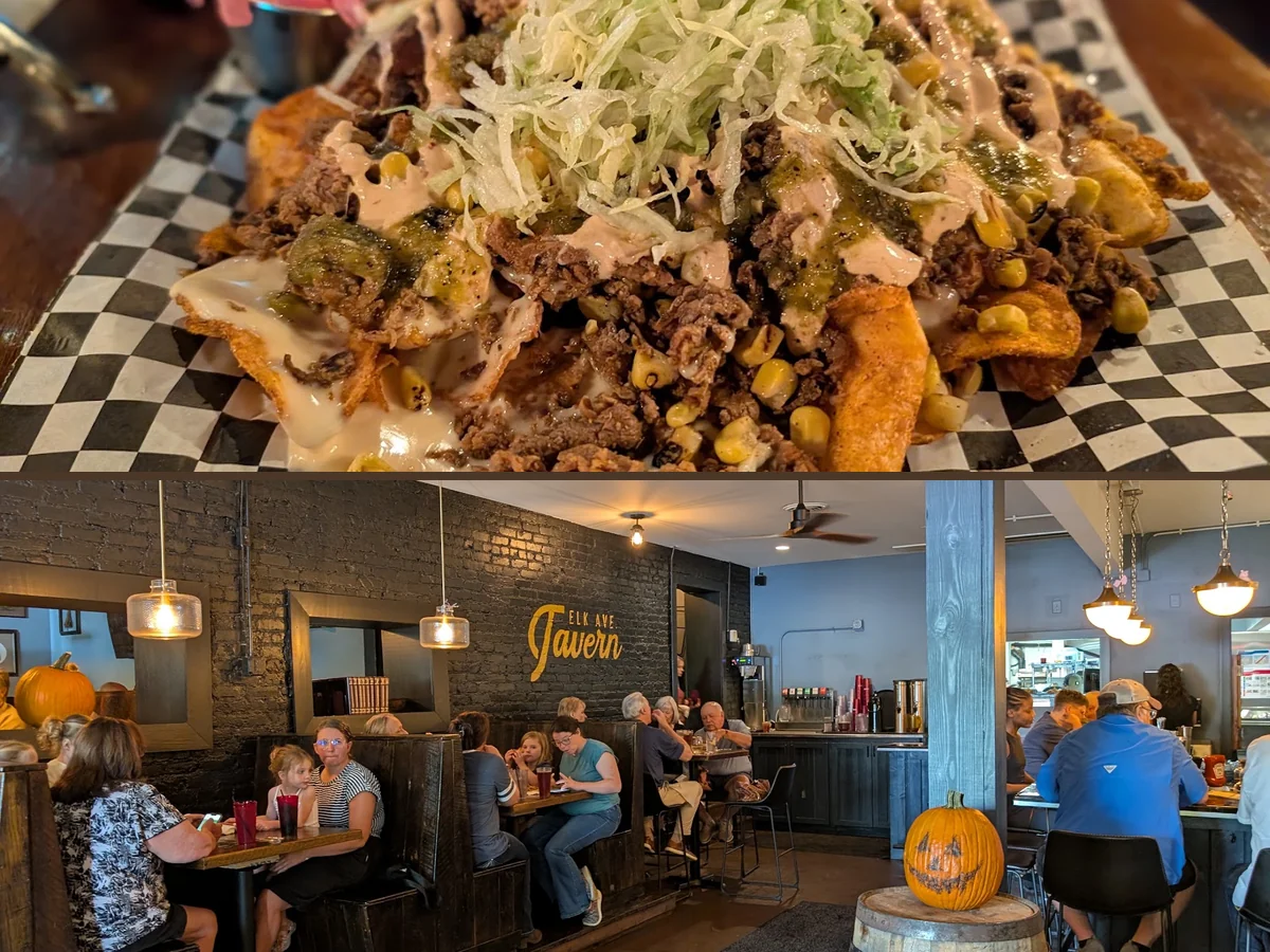 Casual bar seating with food served at the counter.
