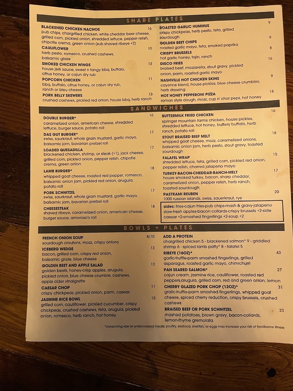 Menu page for dine-in, takeaway, and delivery.